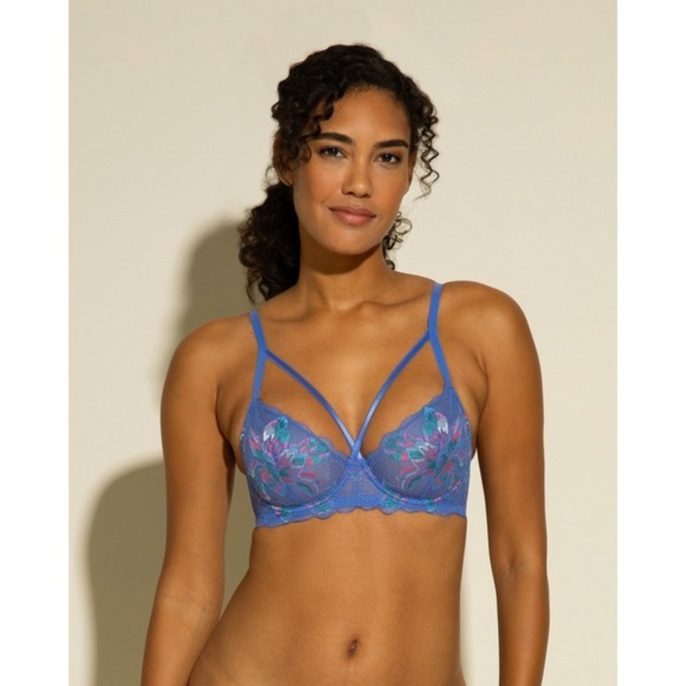 Cosabella Paradiso Strappy Lace Demi Bra Blue Multi Italian Luxury Size 32G